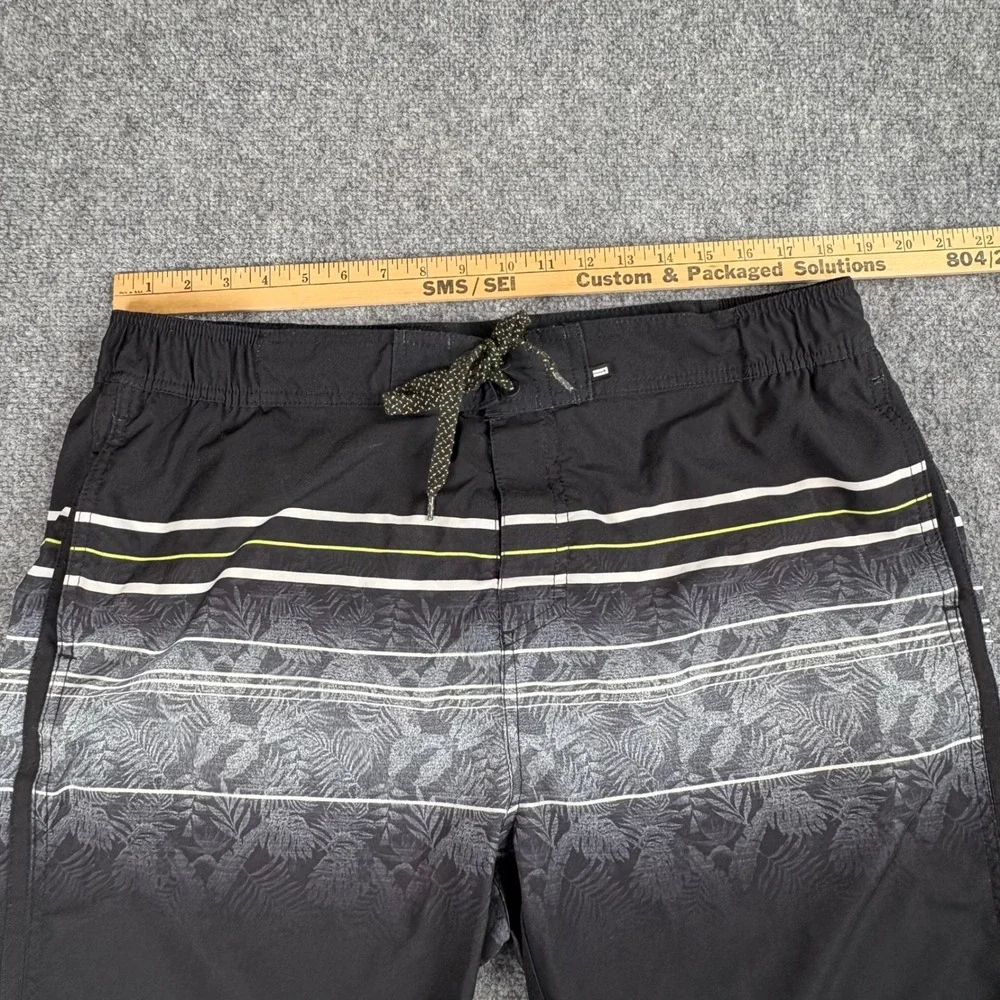 Projek Raw Swim Trunks Mens XL‎ Black Gray Ombre Floral Stripe Board Shorts